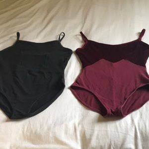 Leo's Dancewear Medium Black Camisole Leotard & Red Velvet Empire Waist Leotard